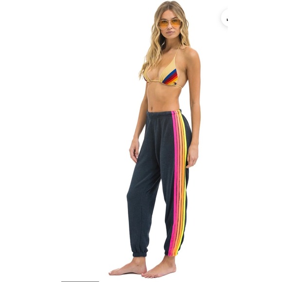 Aviator Nation XS 5 Stripe Sweatpants Navy Neon Pink Orange Joggers (K) - Picture 1 of 11
